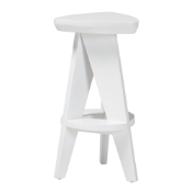 bali & pari Roy Wood Counter Stool - Sculptural Backless Accent Stool with Geometric Base and Integrated Footrest, White